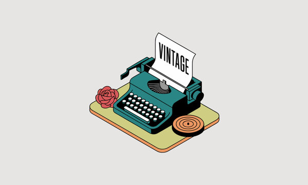 Isometric Vintage Typewriter with 