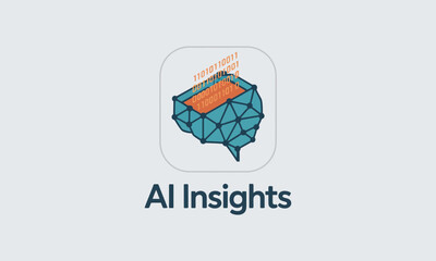 Poster - AI Insights App Icon: Abstract Brain, Binary Data & Geometric Design. Artificial Intelligence and Technology Concept.