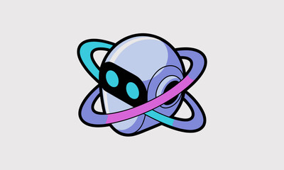 Poster - Futuristic Robot Head with Orbital Rings Icon - AI Technology Concept