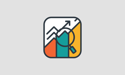 Poster - Business Data Analysis and Growth Icon. Magnifying Glass on Upward Trend Chart. Financial Statistics and Market Research Graphic.