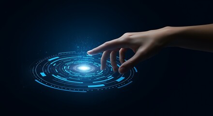 Fototapete - Human Hand Interacting with Futuristic Digital Interface Technology