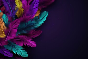 Aufkleber - Colorful feathers arranged on a dark background create a vibrant and elegant design, perfect for various projects