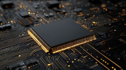 Poster - Close-up of a Computer Microchip on a Circuit Board