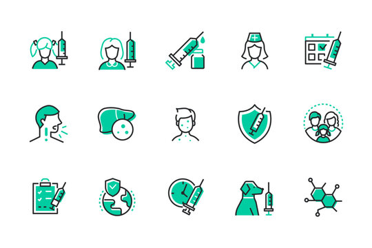 Vaccination - set of line design style icons