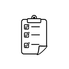 Fototapete - Checklist Clipboard: A simple line art illustration depicts a clipboard with a checklist, showcasing checked boxes and a curled page corner, perfect for task management visuals.