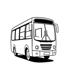 Fototapete - City Bus Line Art: A simple, black and white vector illustration of a city bus, showcasing its design details against a white background.