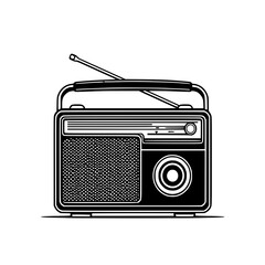 Fototapete - Vintage Transistor Radio: A classic monochrome line art illustration of a retro portable radio, showcasing its iconic design and nostalgic appeal.