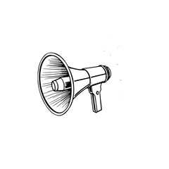 Fototapete - Vintage Megaphone Illustration: A hand-drawn, monochrome line art illustration of a vintage megaphone, showcasing its detailed design and radiating energy.