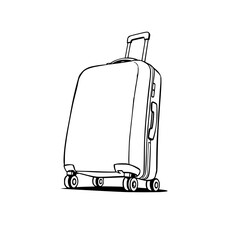 Fototapete - Rolling Suitcase Line Art: A simple black and white line art illustration depicts a wheeled suitcase, perfect for travel and vacation themed designs.