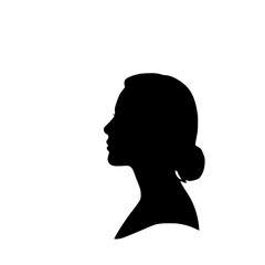 Fototapete - Elegant Woman Silhouette: A sophisticated black and white profile illustration of a woman, showcasing her graceful posture and simple updo.