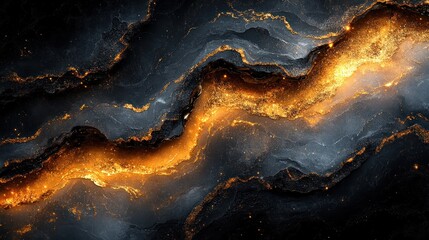 Poster - Abstract dark background with golden veins and glittering particles elegance