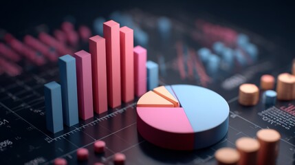 Poster - A close-up of a D graph with bar, line, and pie chart elements, symbolizing business growth and analytics