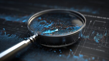 Poster - A close-up of a magnifying glass focusing on a specific section of a D graph, representing detailed data analysis