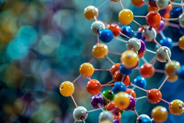 Poster - Plastic molecular structure model with colorful atoms representing different elements in chemistry