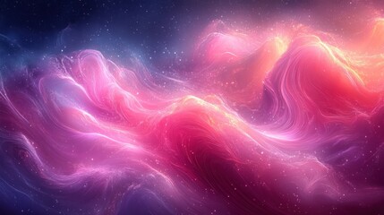 Poster - Abstract Nebula Cloudscape with Stars in Pink and Blue Tones, A Cosmic Dreamscape