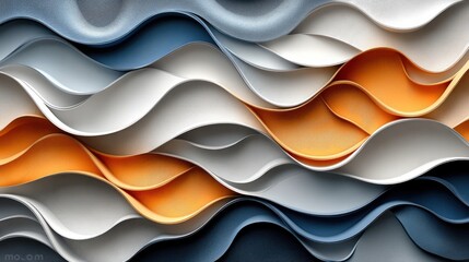 Poster - Abstract wave pattern with blue white and orange color for background