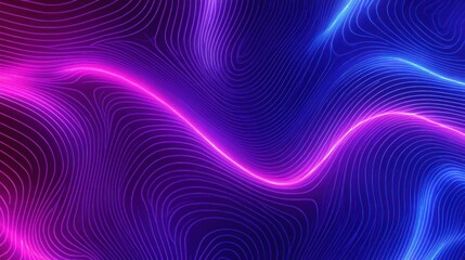 Poster - Futuristic abstract glowing topographic contour lines background, purple and blue neon colors