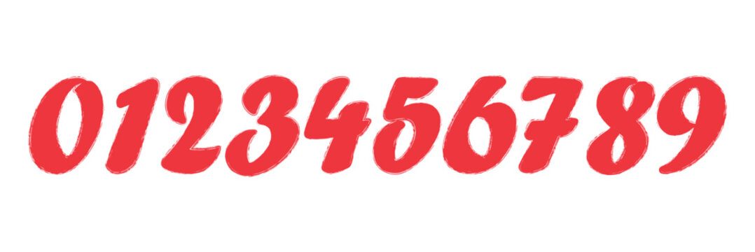 Set of brush stroke, marker textured numbers. numbers 1, 2, 3, 4, 5, 6, 7, 8, 9, 0. stylish hand draw brush painted numbers set. bold brush drawn grunge. dirty texture vector. rough brush strokes. 