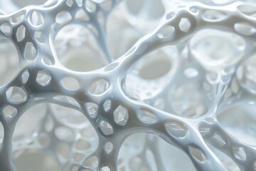 Poster - Close up of a white porous material forming an intricate, organic structure, resembling bone tissue or a futuristic design
