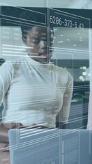 Poster - Animation of data processing over diverse female colleagues discussing work in office