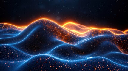 Poster - Abstract Light Particle Wave Background with Glowing Lines and Dot Elements