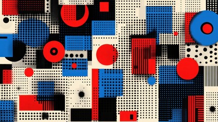 Poster - Geometric Abstract Composition with Primary Colors and Texture Elements