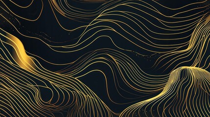 Leinwandbilder - Elegant gold wave lines on dark background for luxury presentation