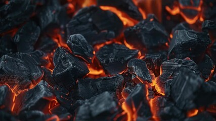 Wall Mural - Close-up shot of grilled charcoal, useful for illustrating outdoor cooking or camping scenes