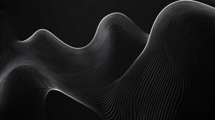 Poster - Abstract minimalist background with flowing white lines on black, elegant