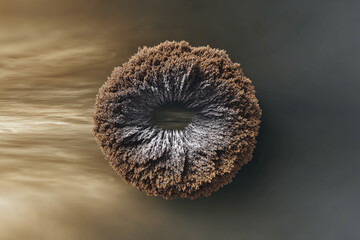 Poster - Abstract donut shape with textured surface and central hole on gradient background