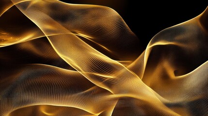 Poster - Elegant Golden Waves on Black Background, A Luxurious Abstract Design