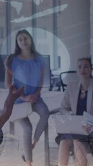 Poster - Statistical data processing against african american woman giving a presentation at office