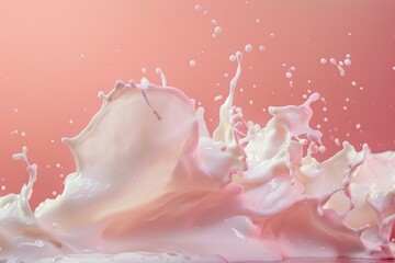 Poster - Strawberry milk splashing against a vibrant pink backdrop, creating a dynamic and visually appealing effect