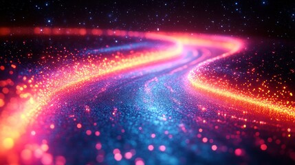 Poster - Abstract Cosmic Pathway with Glowing Particles and Starry Background