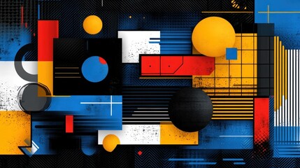 Leinwandbilder - Geometric Abstract Composition with Bold Colors and Texture Background Design