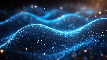 Poster - Abstract glittering blue waves with bokeh lights creating a futuristic background