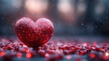 Poster - A Sparkling Symphony of Love, Glittering Heart on a Reflective Surface