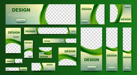 Fototapete - Nature banner design web template Set, Horizontal header web banner. Modern Gradient green cover header background for website design, Social Media Cover ads banner, flyer, invitation card