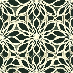 Poster - Intricate floral pattern wallpaper design with dark green and beige color scheme