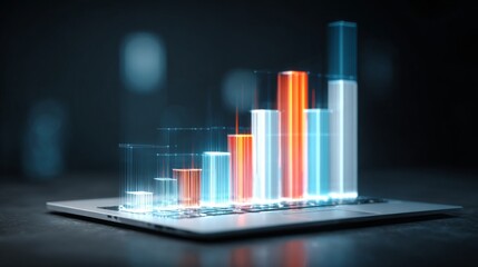 Poster - A realistic D bar chart emerging from a laptop screen, symbolizing data analysis and business intelligence