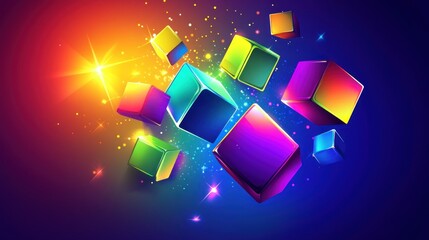 Leinwandbilder - Abstract Colorful Cubes with Glowing Particles and Vibrant Light Effects