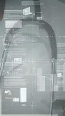 Poster - animation of data processing over portrait of caucasian female doctor smiling at hospital