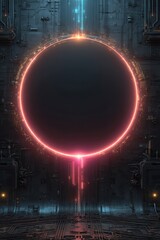 Poster - Futuristic glowing portal in a cybernetic environment with neon accents
