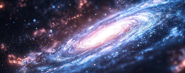 Wall Mural - Stunning spiral galaxy with luminous blue and pink cosmic details