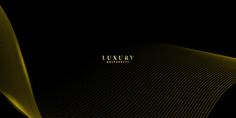 Fototapete - Luxury black and gold abstract background with glowing line effects, ideal for use in classy advertising, premium print designs, and digital assets.