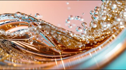 Poster - Water flows in captivating patterns with bubbles in a vibrant setting during sunset