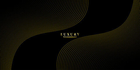 Fototapete - Luxury black background with elegant gold lines forming smooth curves, perfect for professional presentations, upscale event invitations, and cosmetic promotions.