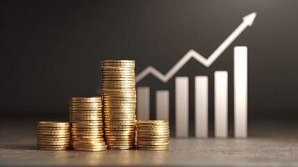 Aufkleber - A stack of gold coins placed in front of a rising bar chart, symbolizing financial success.