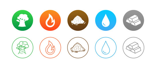 Chinese metaphysics Five Elements illustration. Wood, Fire, Earth, Metal, and Water