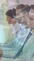 Poster - Animation of data processing and padlock over caucasian business people in office